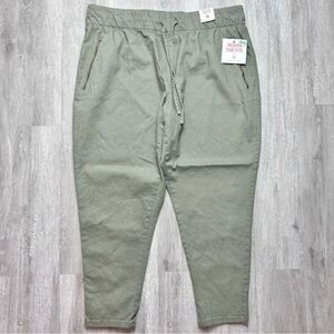 Women's Plus Size 1X NWT Army Green Cotton Denim Elastic Waist Jogger Pants New